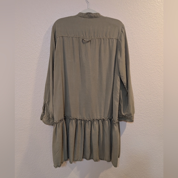 Zara Mini Dress With V Neck Mandarin Collar, Khaki  ,Size Medium - Picture 4 of 6